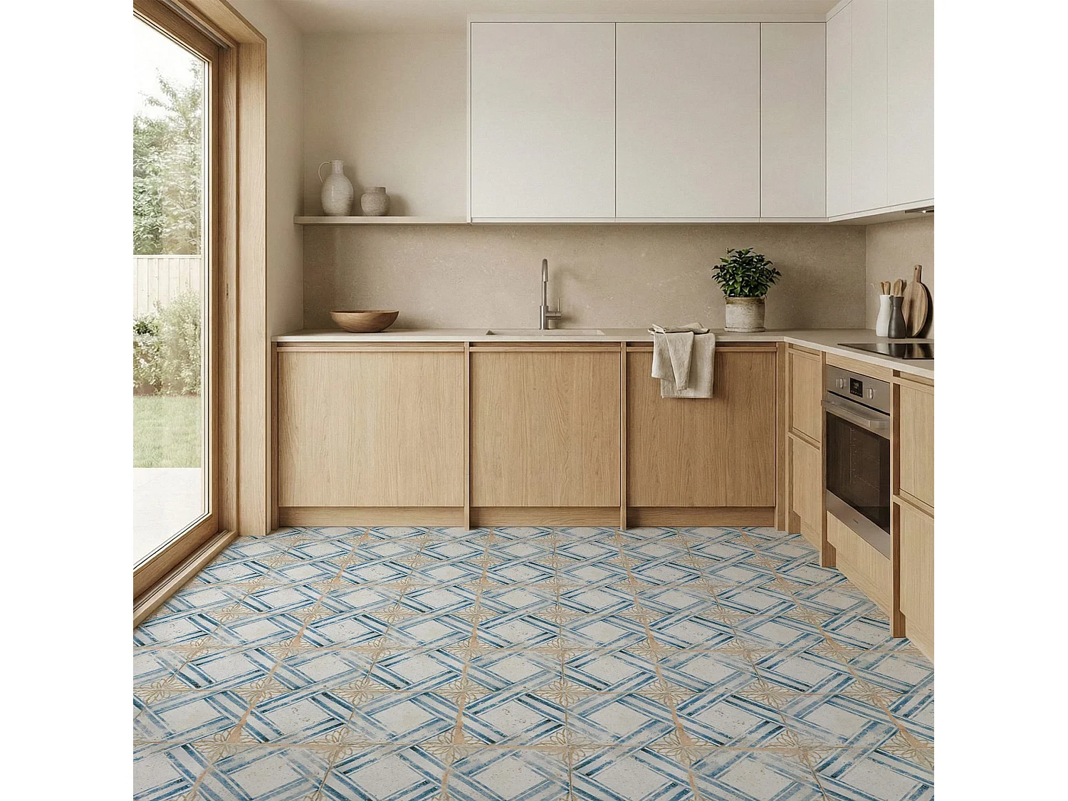 Carrelage Vintage effet Carreau ciment Bleu Numantia 45x45x0,95 cm Orlena - Sol et mur intérieur (vendu par carton de 1 m²) - RO'MA CARRELAGE