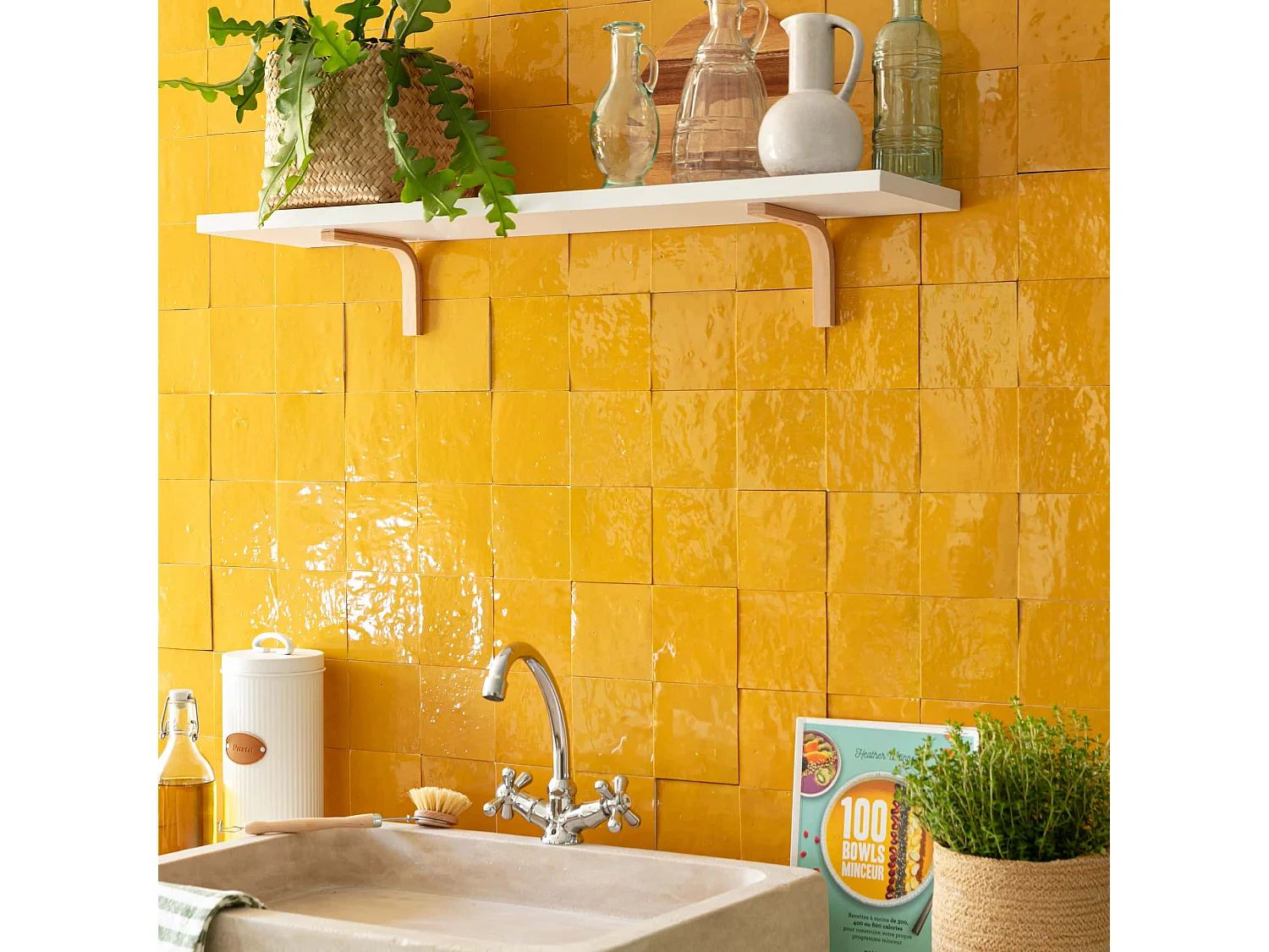Carrelage Zellige Marocain Jaune Moutarde 10x10 cm (vendu par 1 m²) - RO'MA NATURE