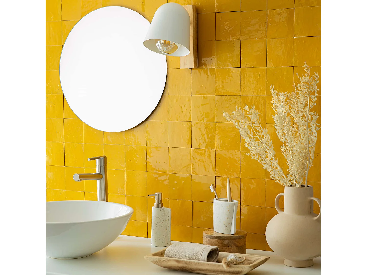 Carrelage Zellige Marocain Jaune Moutarde 10x10 cm (vendu par 1 m²) - RO'MA NATURE