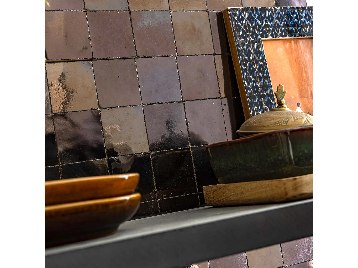 Carrelage Zellige Marocain Bronze 5x5 cm  (vendu par plaque de 30x30 cm soit 0,09 m²) - RO'MA NATURE