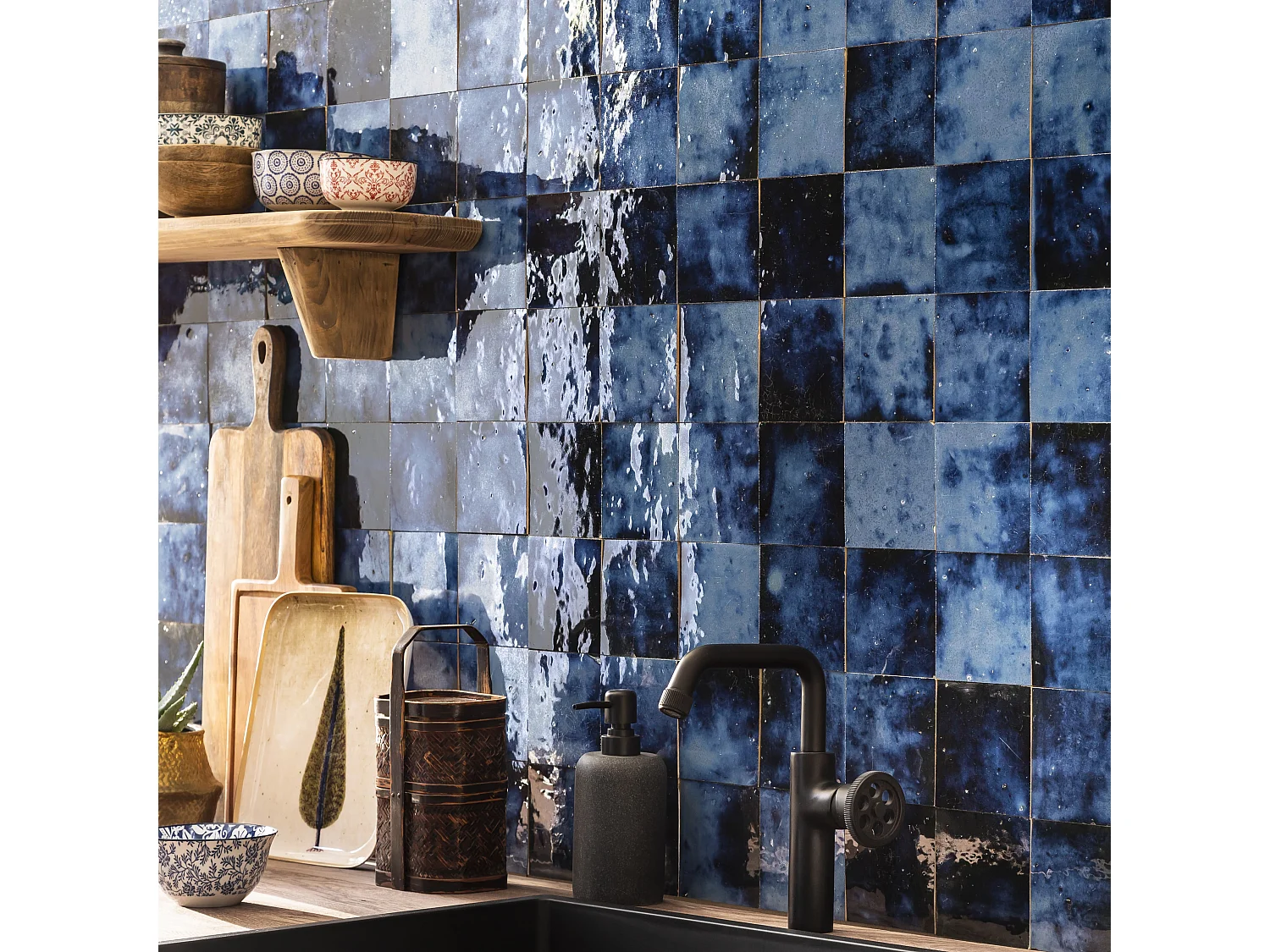 Carrelage Zellige Marocain Bleu Magique 10x10 cm (vendu par 1 m²) - RO'MA NATURE