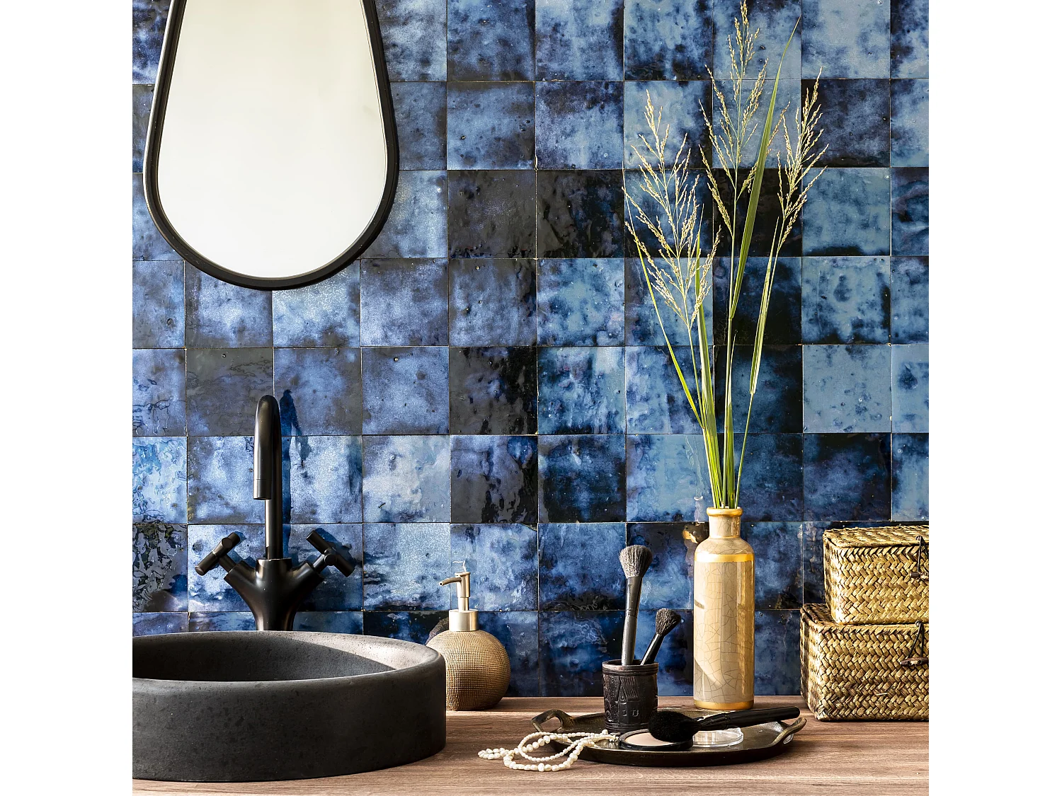 Carrelage Zellige Marocain Bleu Magique 10x10 cm (vendu par 1 m²) - RO'MA NATURE