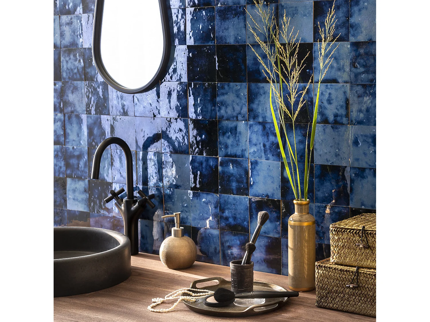 Carrelage Zellige Marocain Bleu Magique 10x10 cm (vendu par 1 m²) - RO'MA NATURE