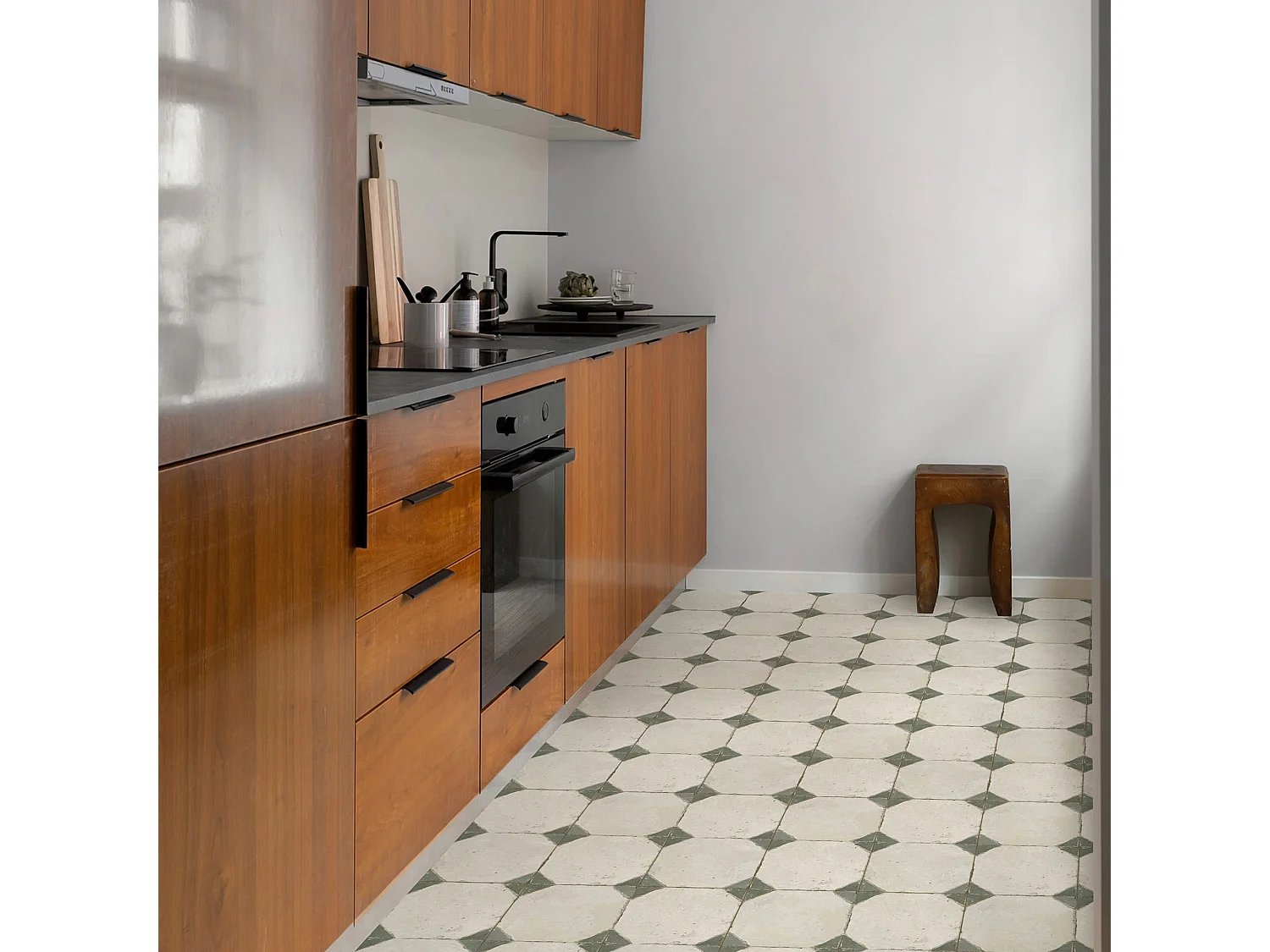 Carrelage Vintage Vert Cabochon 45x45x0,95 cm Calvero - Sol et mur intérieur (vendu par carton de 1 m²) - RO'MA CARRELAGE
