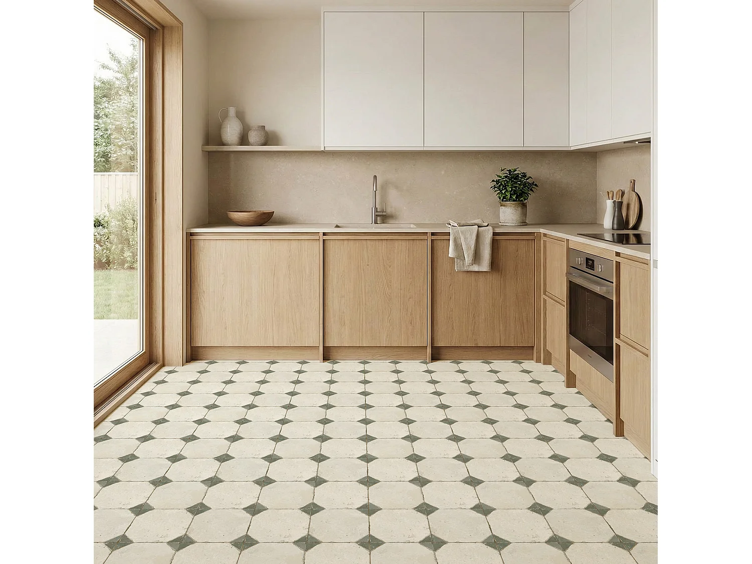 Carrelage Vintage Vert Cabochon 45x45x0,95 cm Calvero - Sol et mur intérieur (vendu par carton de 1 m²) - RO'MA CARRELAGE