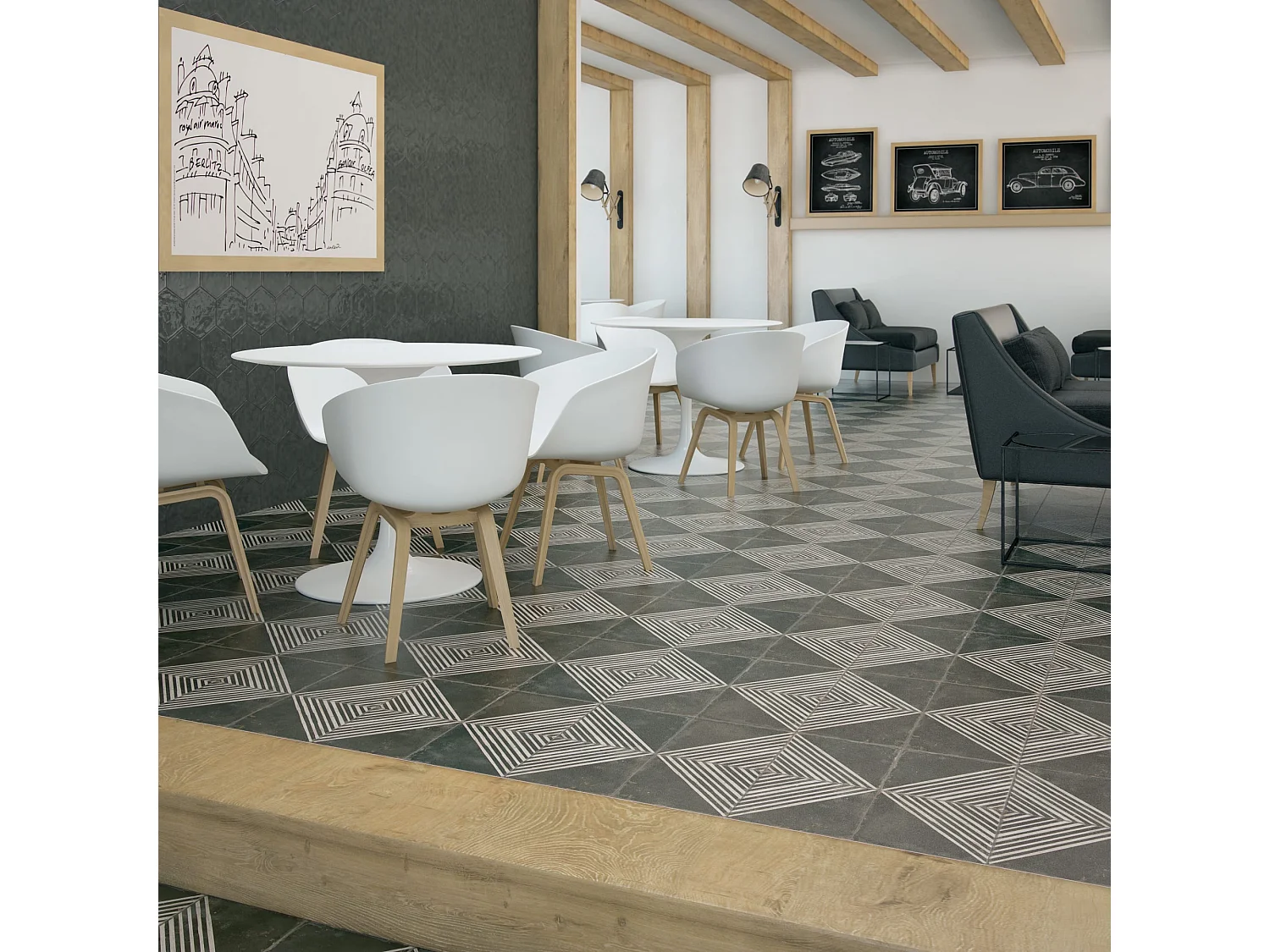 Carrelage Vintage effet Carreau ciment Noir Quadra 45x45x0,95 cm Rovessa - Sol et mur intérieur (vendu par carton de 1 m²) - RO'MA CARRELAGE