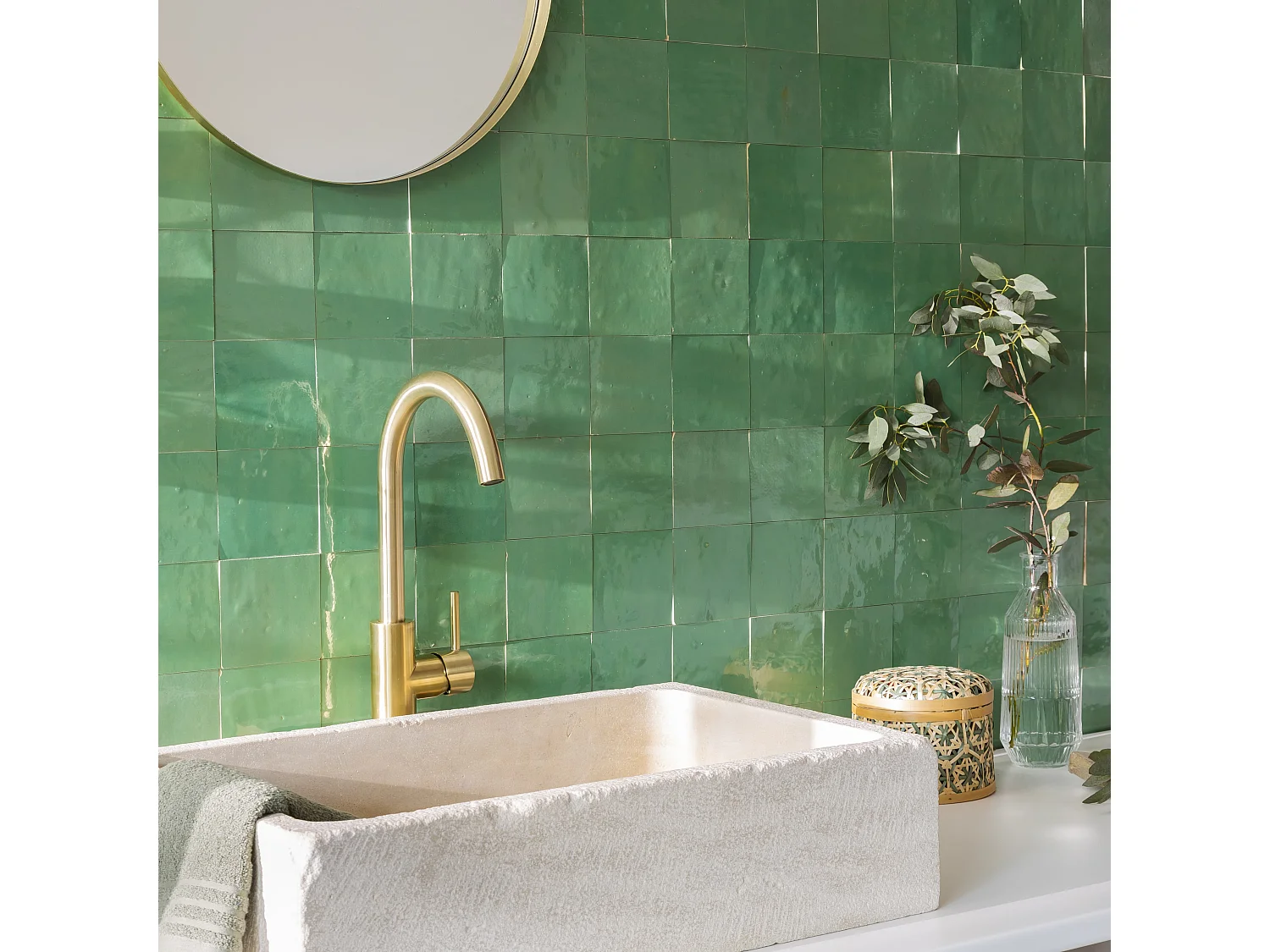 Carrelage Zellige Marocain Vert d'eau 10x10 cm (vendu par 1 m²) - RO'MA NATURE