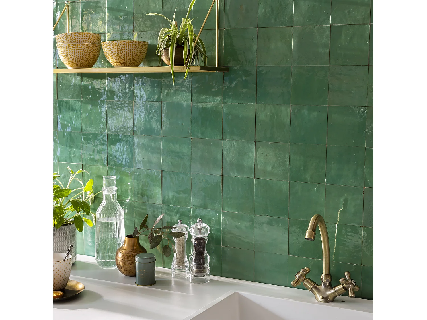 Carrelage Zellige Marocain Vert d'eau 10x10 cm (vendu par 1 m²) - RO'MA NATURE
