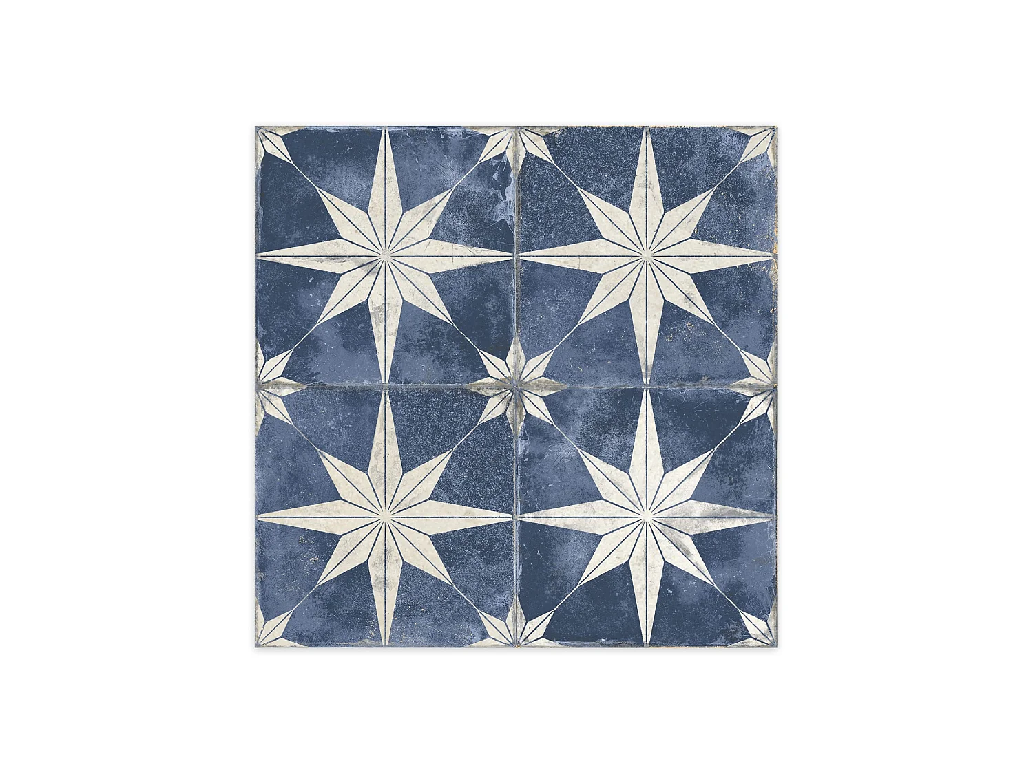 Carrelage Vintage effet Carreau ciment Etoile Blanche et Fond Bleu 45x45x0,95 cm Sparta - Sol et mur intérieur (vendu par carton de 1 m²) - RO'MA CARRELAGE