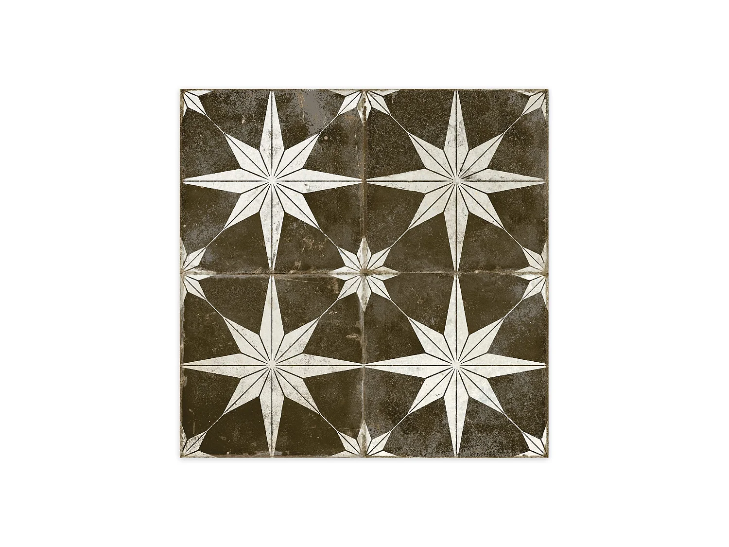 Carrelage Vintage effet Carreau ciment Etoile Blanche et Fond Noir 45x45x0,95 cm Sparta - Sol et mur intérieur (vendu par carton de 1 m²) - RO'MA CARRELAGE