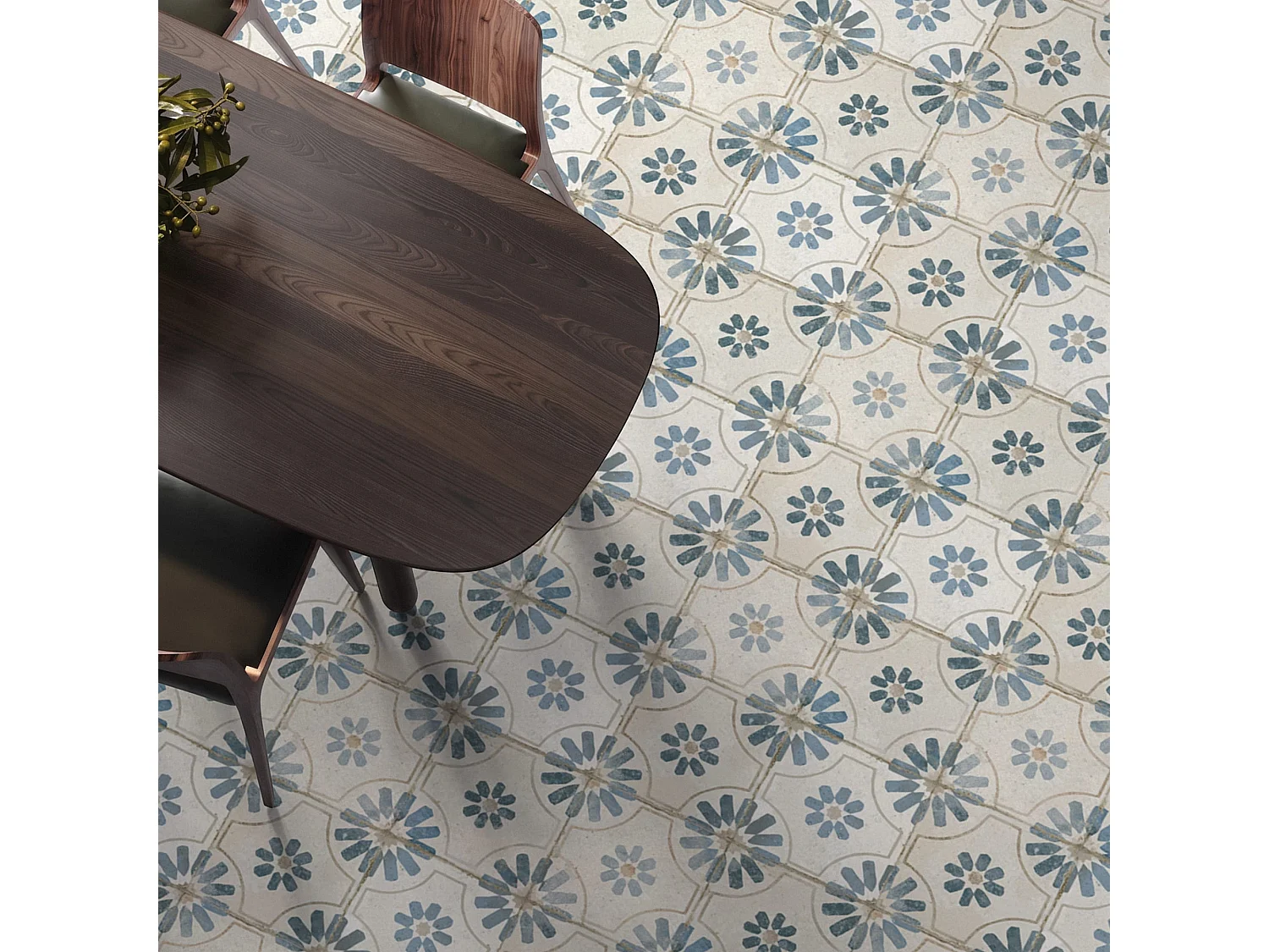 Carrelage Vintage effet Carreau ciment Bleu 45x45x0,95 cm Selvara - Sol et mur intérieur (vendu par carton de 1 m²) - RO'MA CARRELAGE
