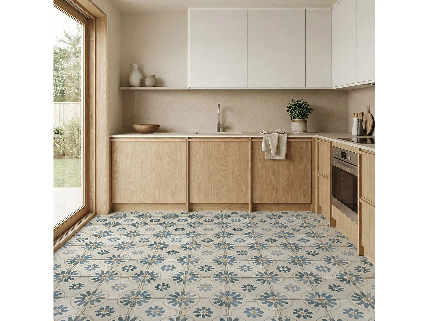 Carrelage Vintage effet Carreau ciment Bleu 45x45x0,95 cm Selvara - Sol et mur intérieur (vendu par carton de 1 m²) - RO'MA CARRELAGE