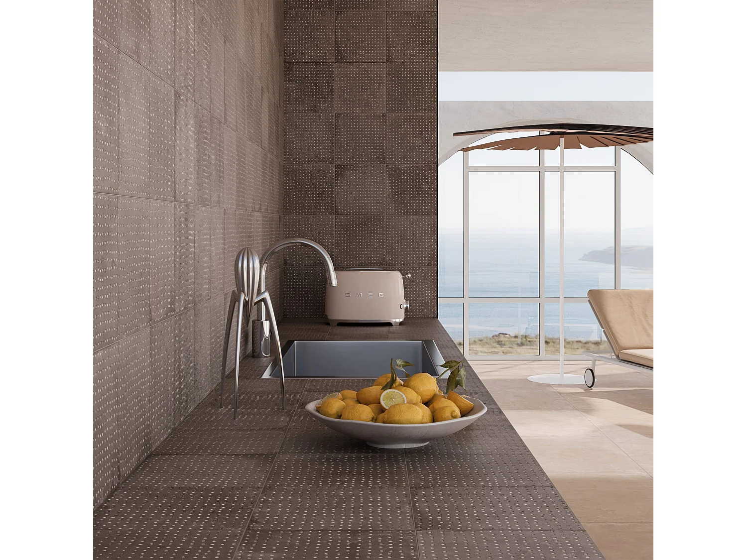 Carrelage effet Terre cuite Poleris Terracotta Foncé 22,3x22,3x0,9 cm Argelio - Sol et mur intérieur (vendu par carton de 0,65 m²) - RO'MA CARRELAGE
