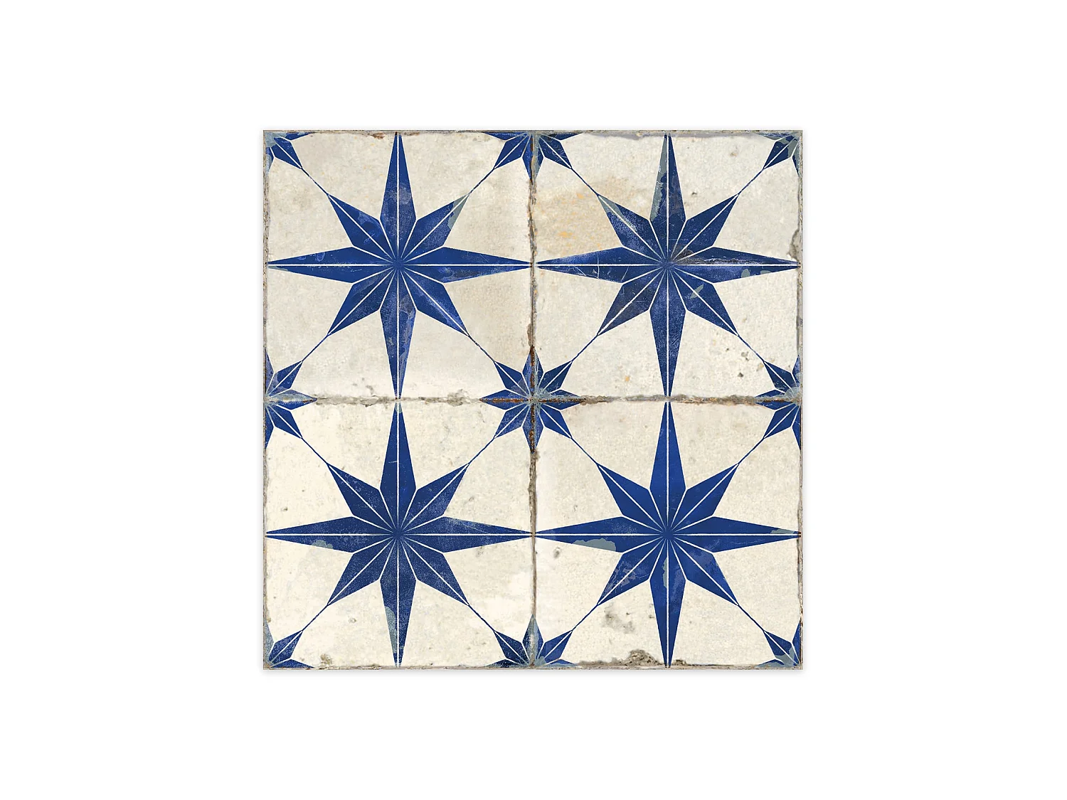 Carrelage Vintage effet Carreau ciment 3D Etoile Bleue et Fond Blanc 45x45x0,95 cm Sparta - Sol et mur intérieur (vendu par carton de 1 m²) - RO'MA CARRELAGE