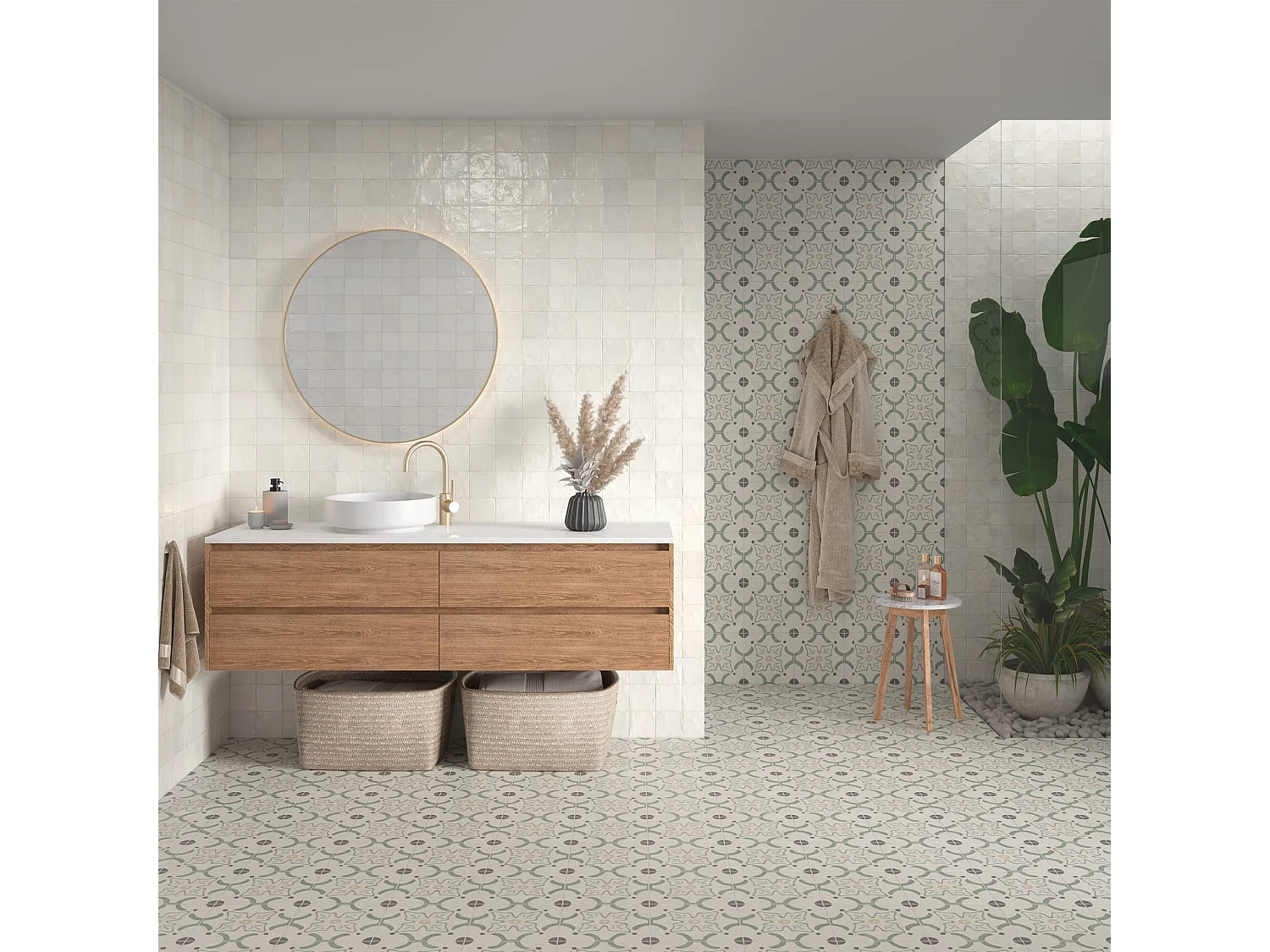 Carrelage effet Carreau ciment Sorella Vert 22,3x22,3x0,9 cm Ventoril - Sol et mur intérieur (vendu par carton de 0,65 m²) - RO'MA CARRELAGE