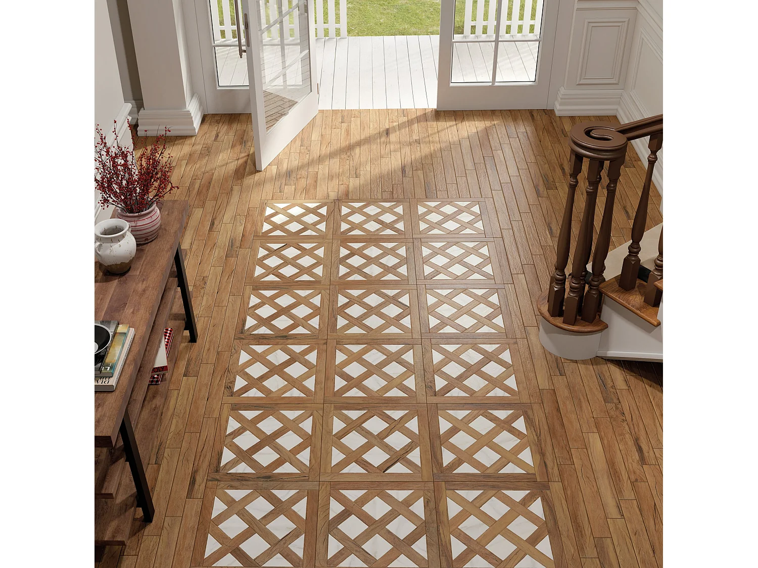 Carrelage Vintage effet Parquet Bois Pierre Blanche Versailles 45x45x0,95 cm Virelno - Sol intérieur (vendu par carton de 1 m²) - RO'MA CARRELAGE