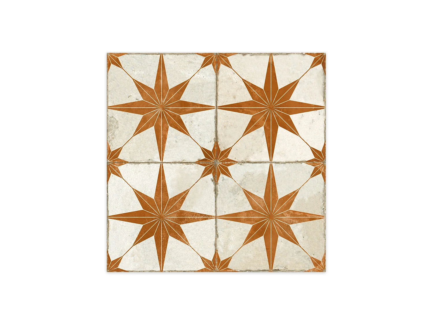 Carrelage Vintage effet Carreau ciment Etoile Orange et Fond Blanc 45x45x0,95 cm Sparta - Sol et mur intérieur (vendu par carton de 1 m²) - RO'MA CARRELAGE