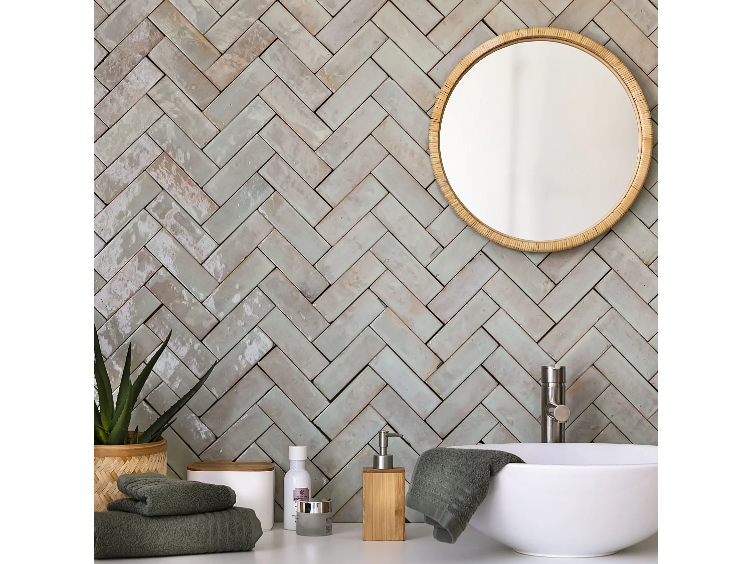 Carrelage Zellige Marocain Vert Tilleul 5x15 cm (vendu par 1 m²) - RO'MA NATURE