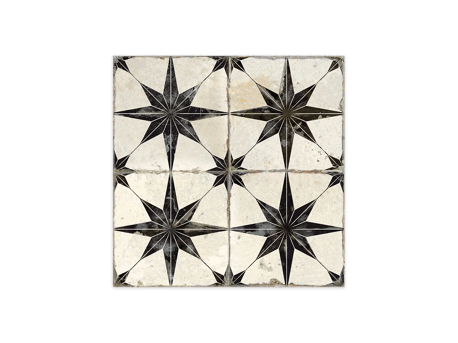 Carrelage Vintage effet Carreau ciment 3D Etoile Noire et Fond Blanc 45x45x0,95 cm Sparta - Sol et mur intérieur (vendu par carton de 1 m²) - RO'MA CARRELAGE