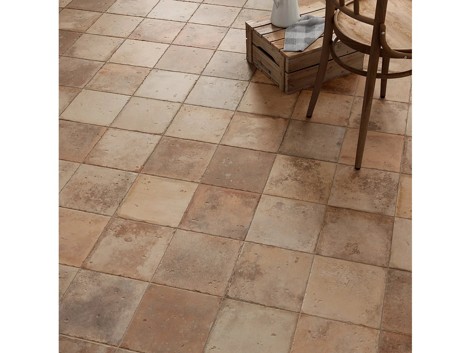 Carrelage Vintage effet Terre cuite Nature 45x45x0,95 cm Terravia - Sol et mur intérieur (vendu par carton de 1 m²) - RO'MA CARRELAGE