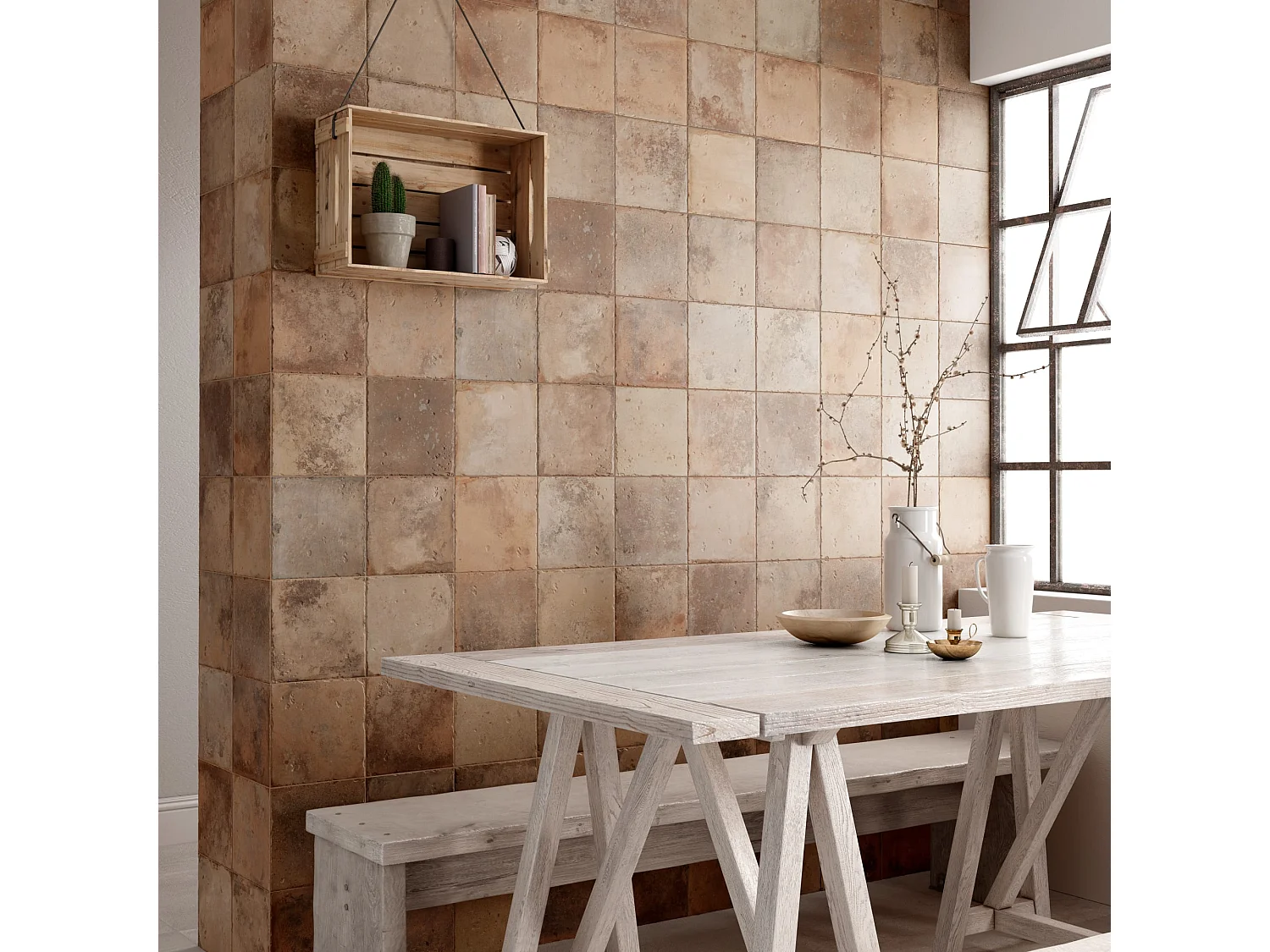 Carrelage Vintage effet Terre cuite Nature 45x45x0,95 cm Terravia - Sol et mur intérieur (vendu par carton de 1 m²) - RO'MA CARRELAGE