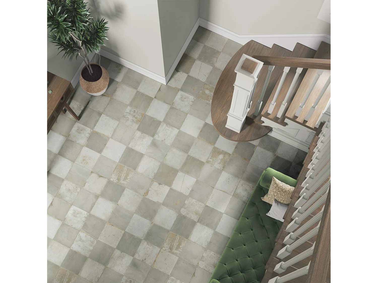 Carrelage Vintage effet Carreau ciment Gris Damier 45x45x0,95 cm Rosaria - Sol et mur intérieur (vendu par carton de 1 m²) - RO'MA CARRELAGE
