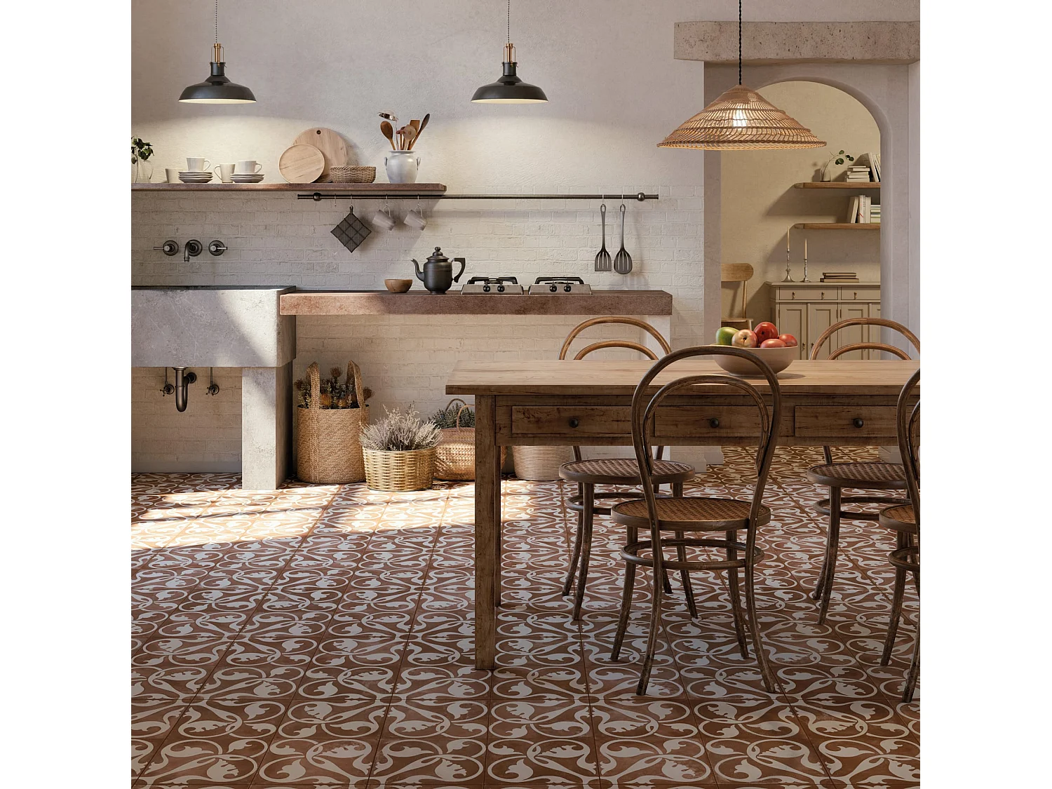 Carrelage Vintage effet Carreau ciment Terracotta 45x45x0,95 cm Morenca - Sol et mur intérieur (vendu par carton de 1 m²) - RO'MA CARRELAGE