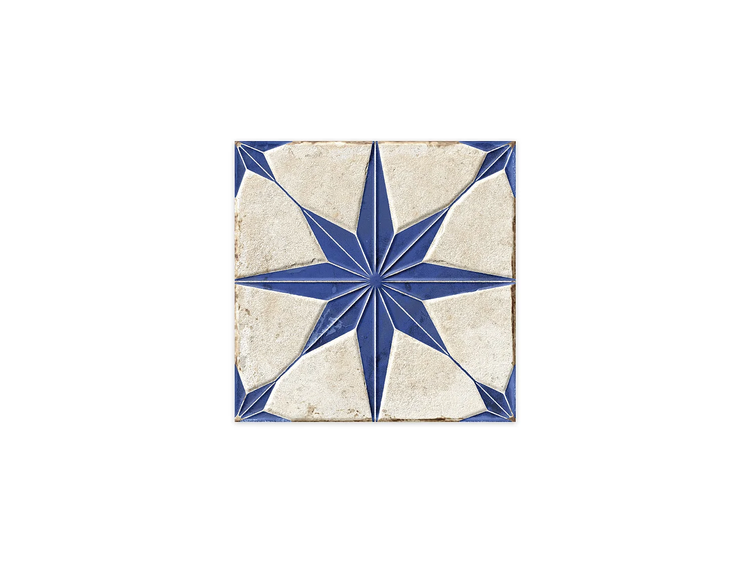 Carrelage Vintage effet Carreau ciment 3D Etoile Bleue et Fond Blanc 22,3x22,3x0,9 cm Sparta - Sol et mur intérieur (vendu par carton de 0,65 m²) - RO'MA CARRELAGE
