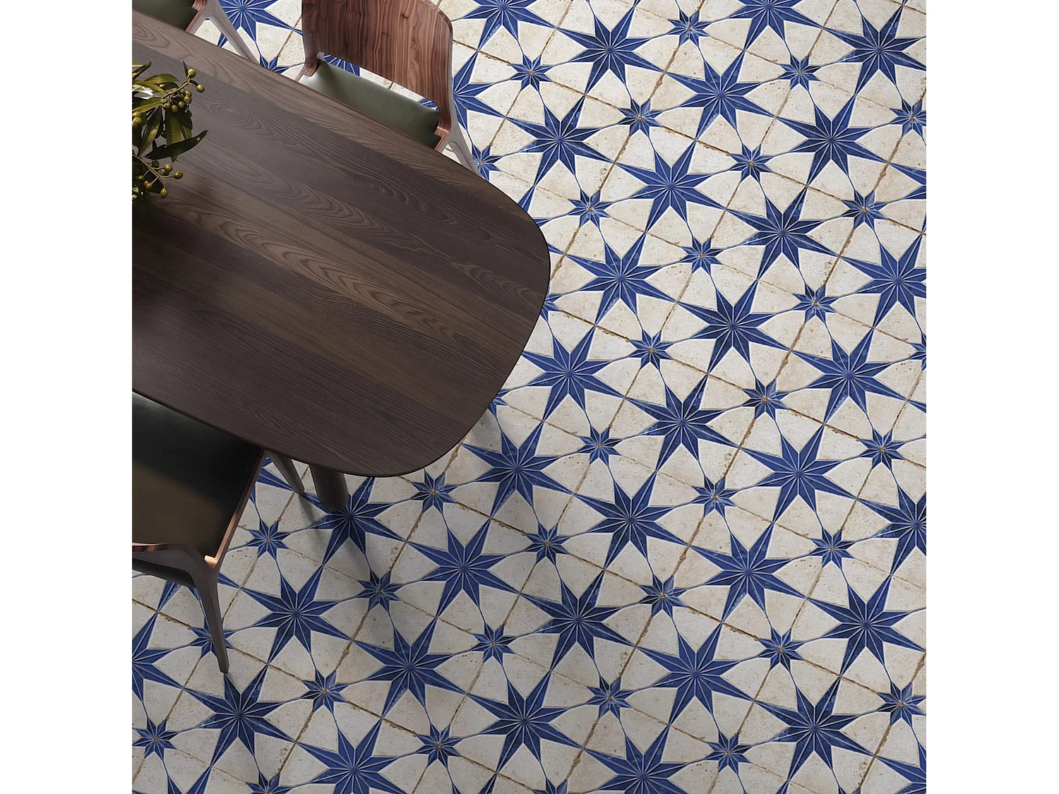 Carrelage Vintage effet Carreau ciment 3D Etoile Bleue et Fond Blanc 22,3x22,3x0,9 cm Sparta - Sol et mur intérieur (vendu par carton de 0,65 m²) - RO'MA CARRELAGE