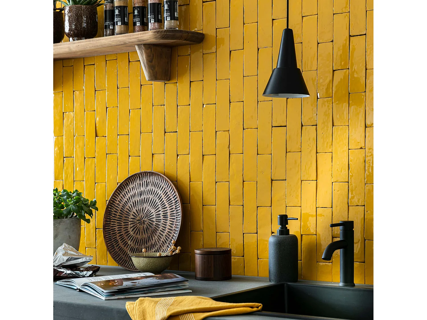 Carrelage Zellige Marocain Jaune Moutarde 5x15 cm (vendu par 1 m²) - RO'MA NATURE