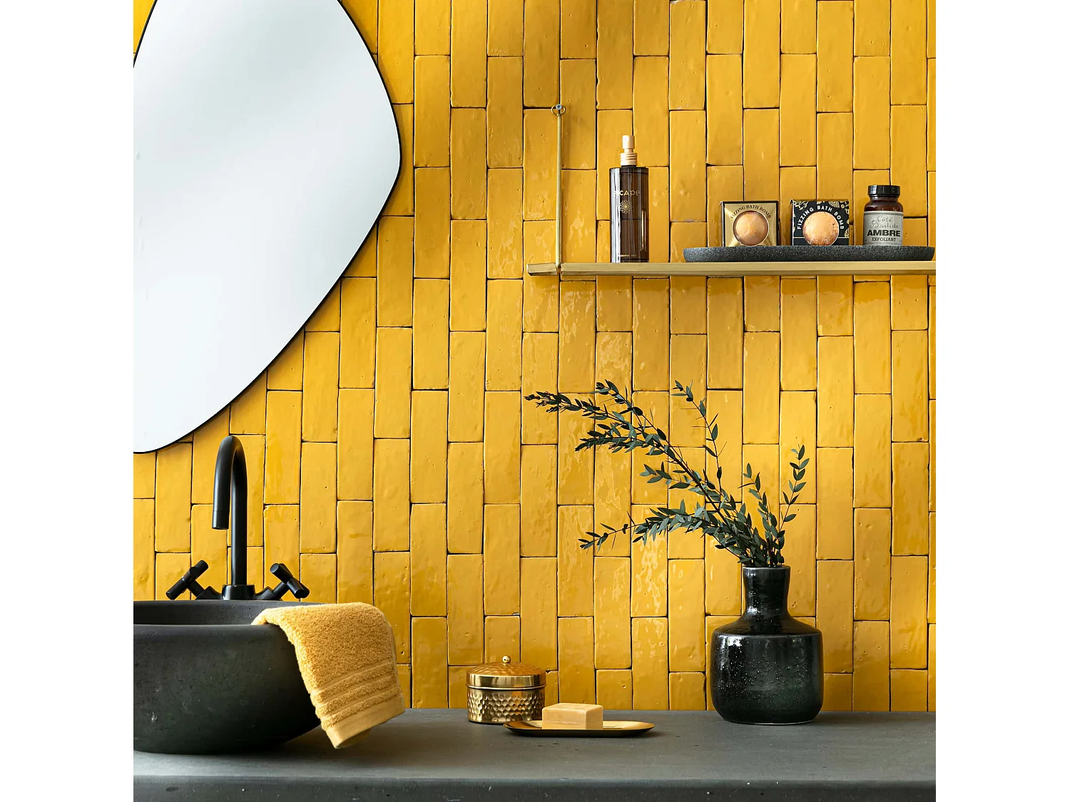Carrelage Zellige Marocain Jaune Moutarde 5x15 cm (vendu par 1 m²) - RO'MA NATURE