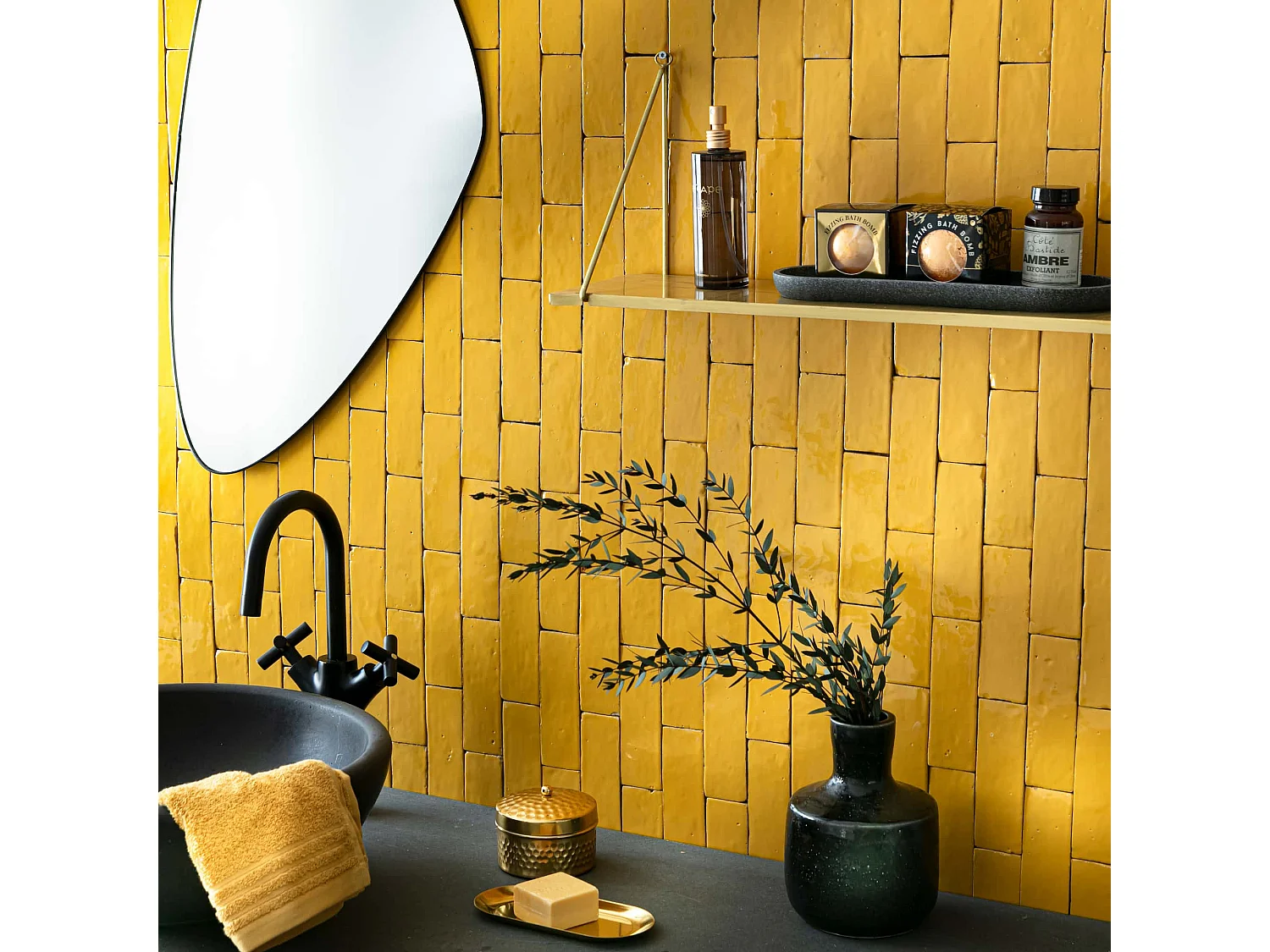 Carrelage Zellige Marocain Jaune Moutarde 5x15 cm (vendu par 1 m²) - RO'MA NATURE