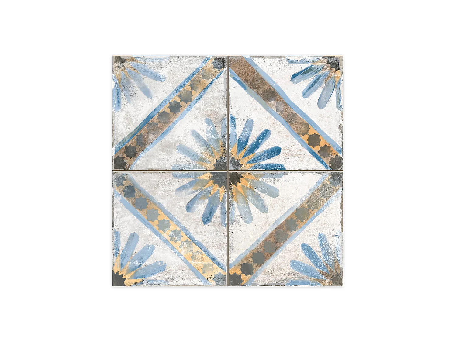 Carrelage Vintage effet Carreau ciment Bleu 45x45x0,95 cm Solaria - Sol et mur intérieur (vendu par carton de 1 m²) - RO'MA CARRELAGE