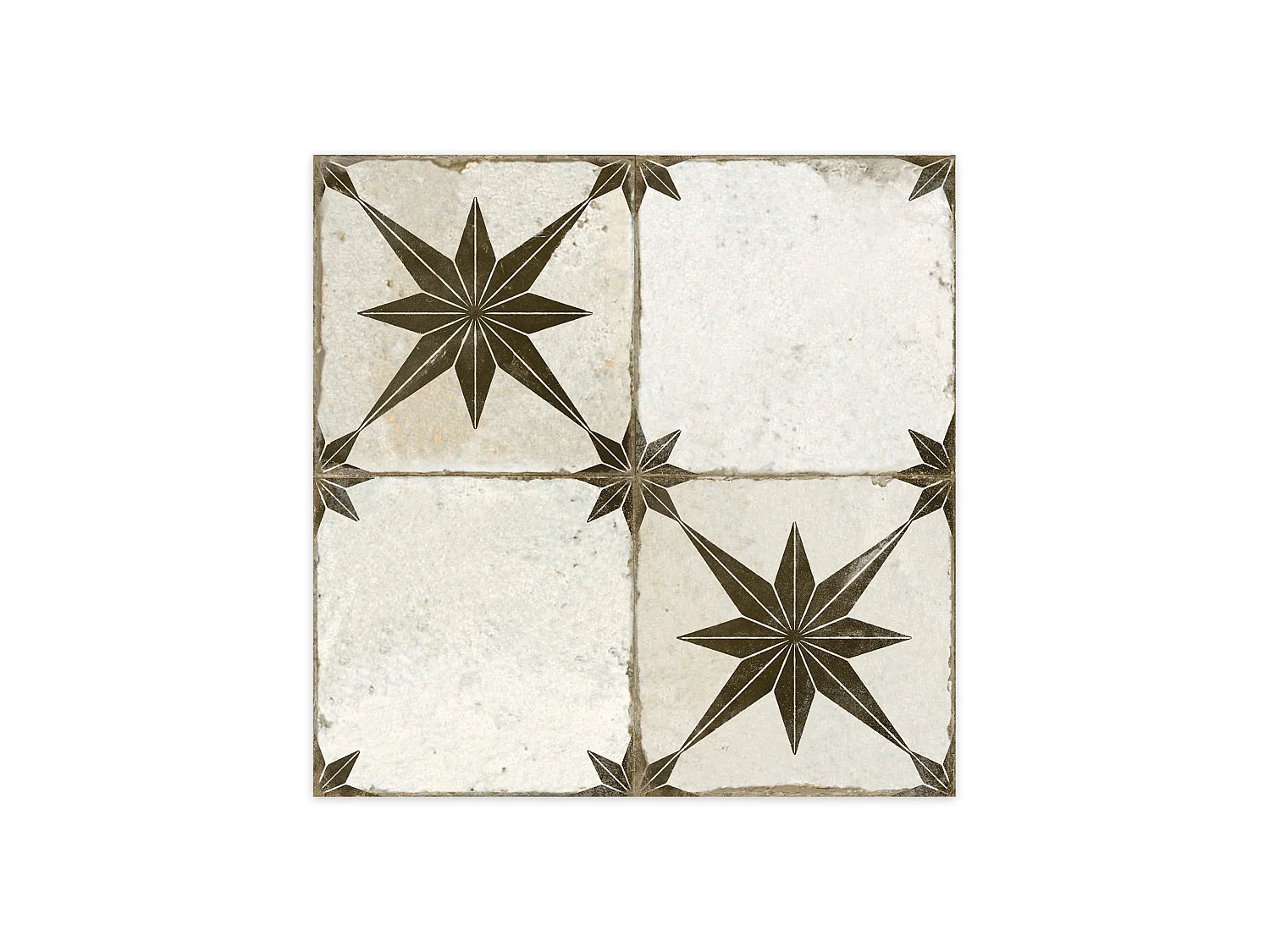 Carrelage Vintage effet Carreau ciment Mix Etoile Noire et Fond Blanc 45x45x0,95 cm Sparta - Sol et mur intérieur (vendu par carton de 1 m²) - RO'MA CARRELAGE