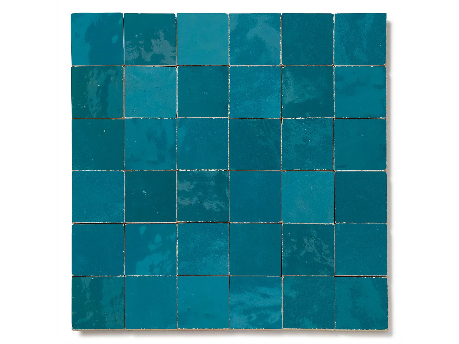 Carrelage Zellige Marocain Bleu Turquoise 5x5 cm  (vendu par plaque de 30x30 cm soit 0,09 m²) - RO'MA NATURE