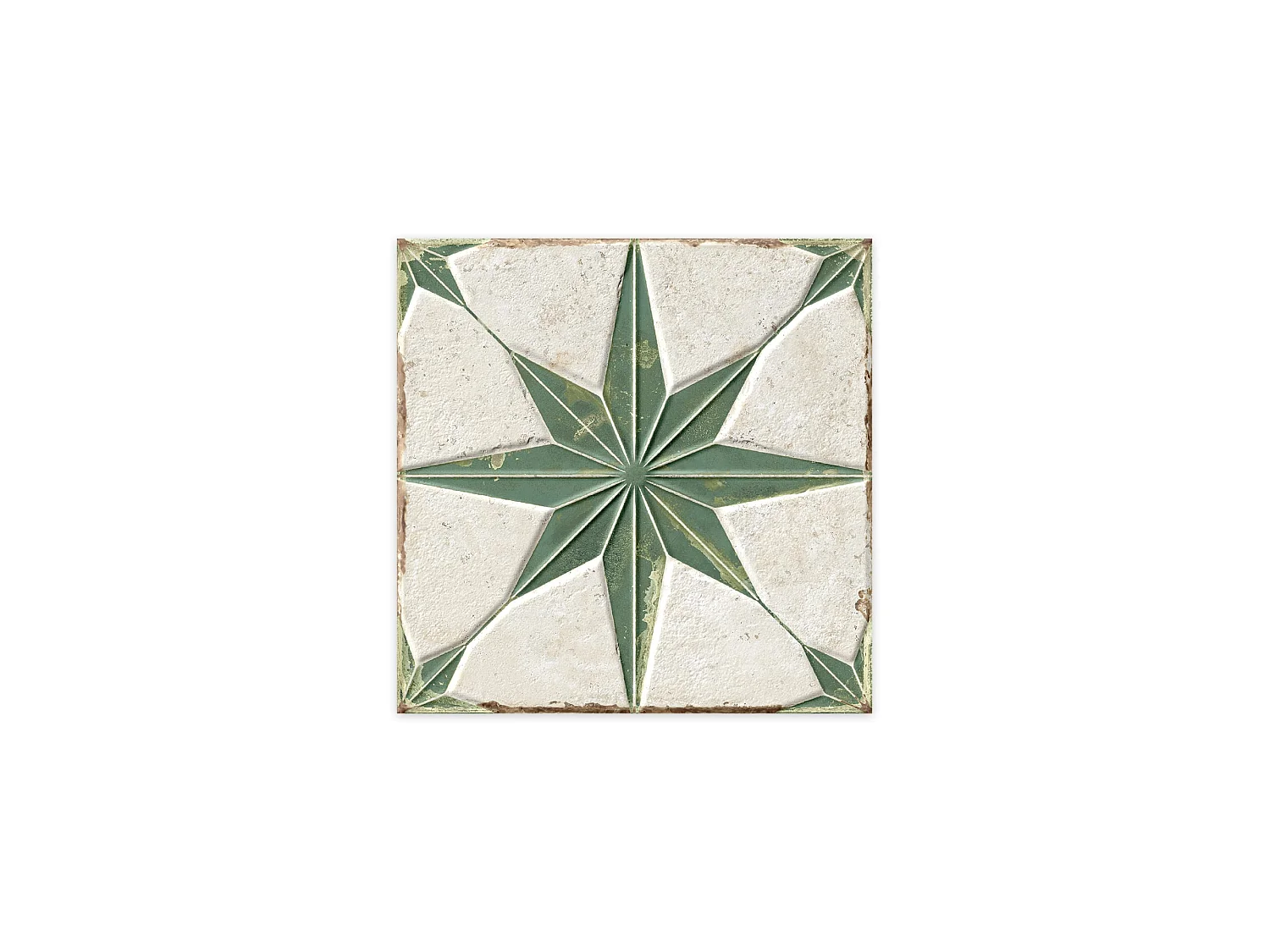 Carrelage Vintage effet Carreau ciment 3D Etoile Verte et Fond Blanc 22,3x22,3x0,9 cm Sparta - Sol et mur intérieur (vendu par carton de 0,65 m²) - RO'MA CARRELAGE