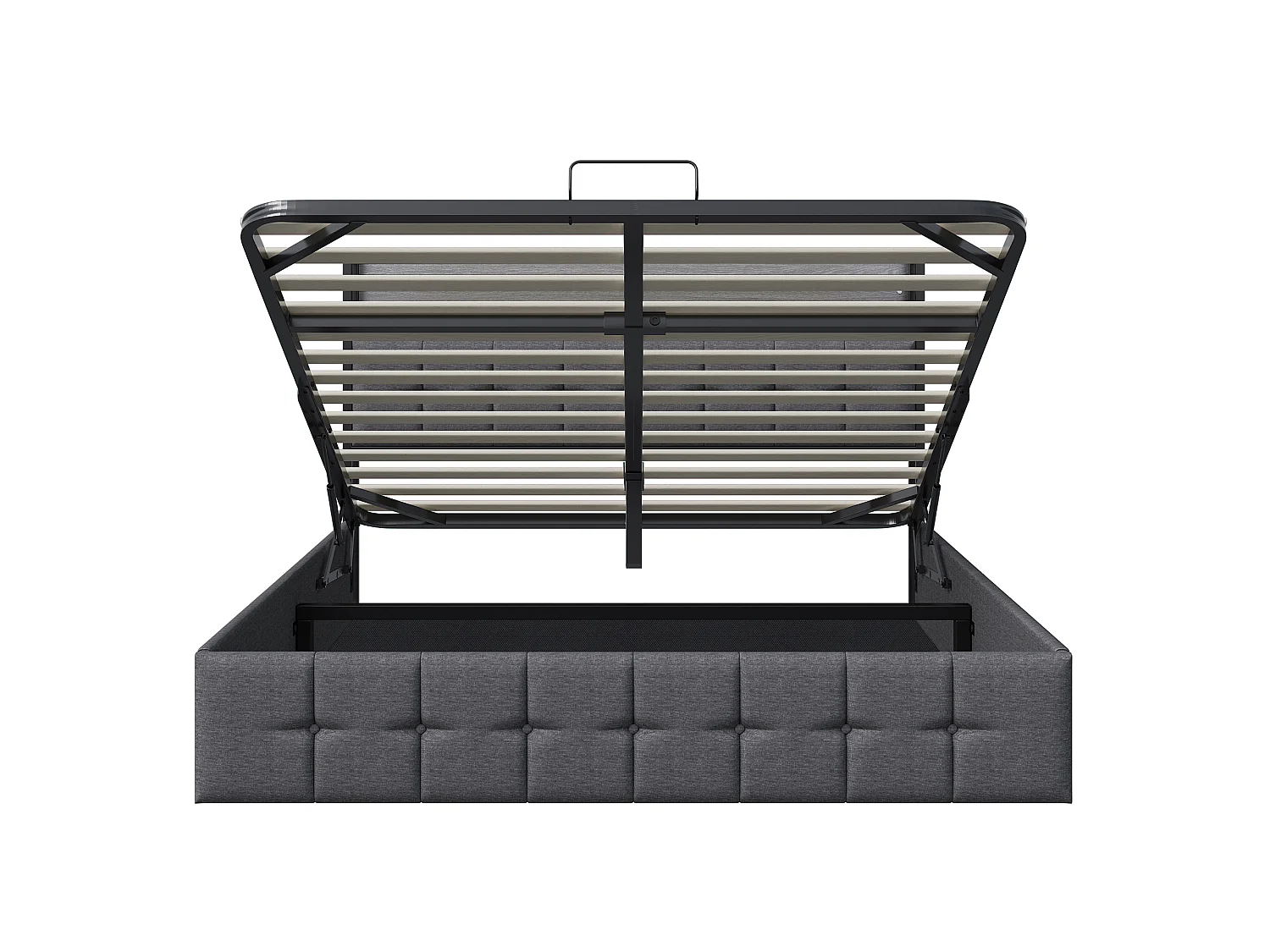 Lit Coffre 140x190 cm Hydraulique avec LED, USB/Type-C et Tête de Lit en Tissu Lin Gris
