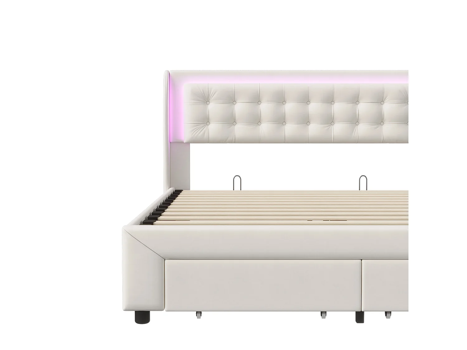 Lit Coffre 140x190 cm Hydraulique avec LED RGB et Tiroir, Velours Beige