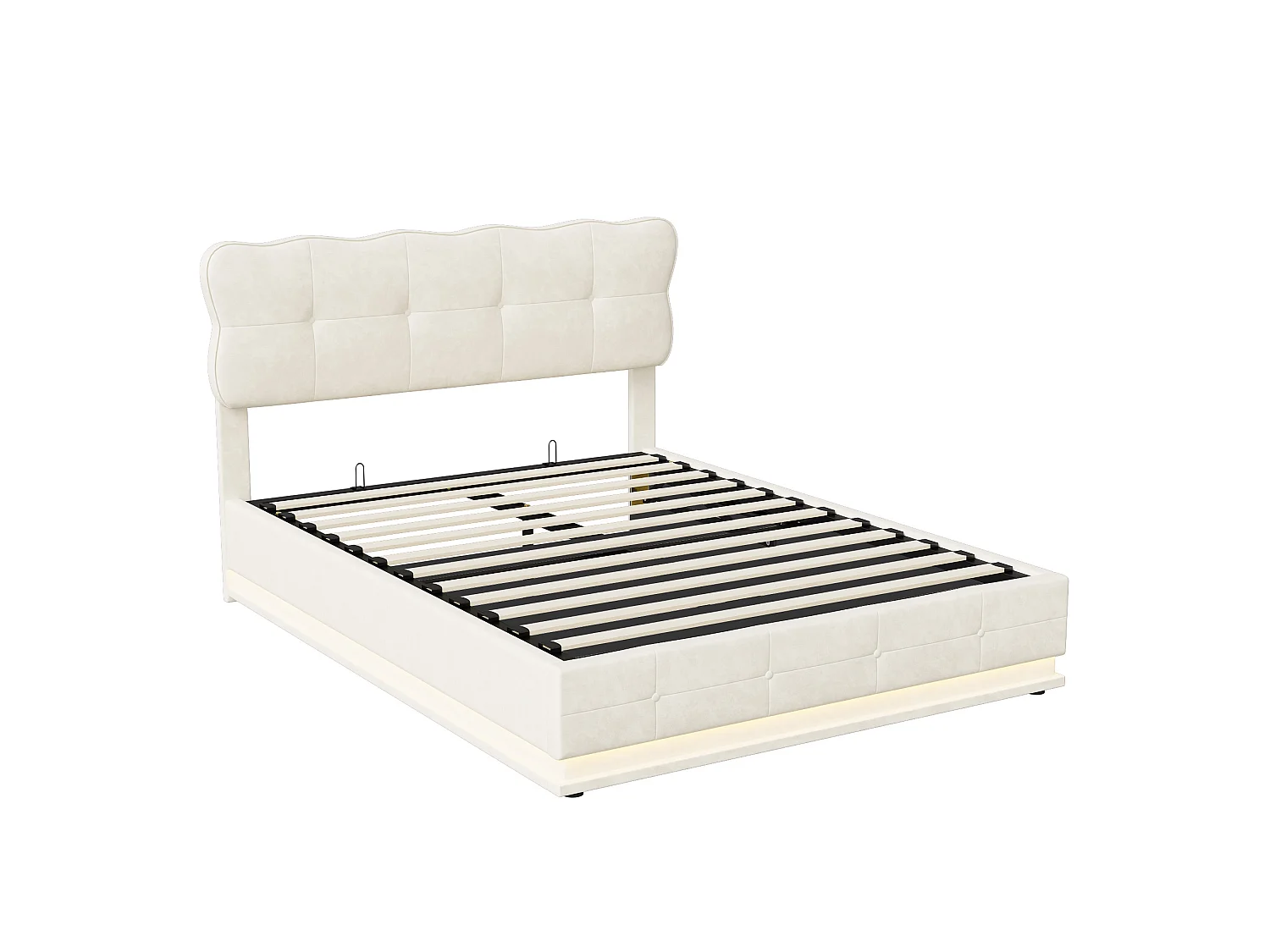 Lit coffre 140x190 cm ,lit 2 places,avec sommier et rangement,LED,velours,beige