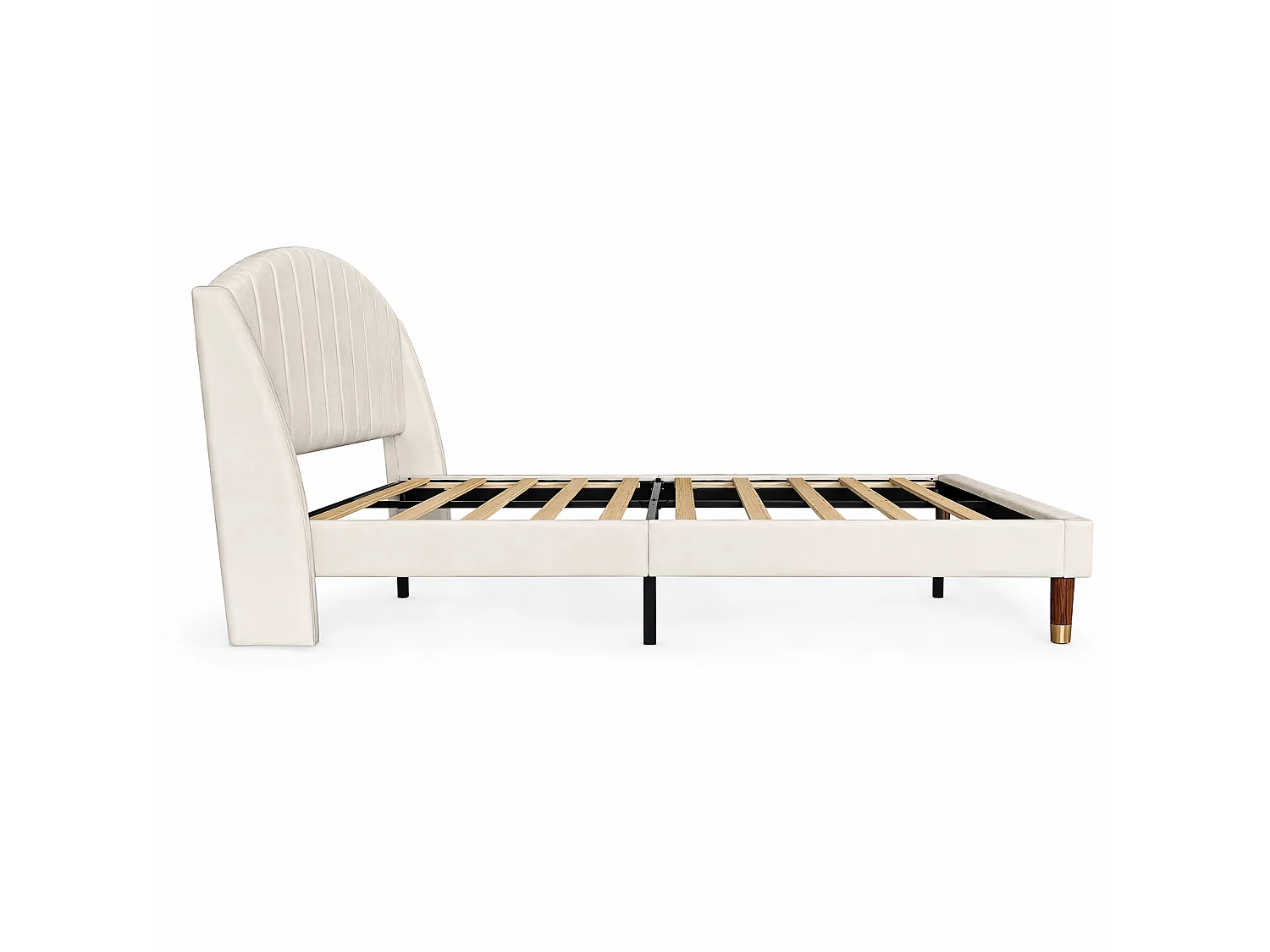 Lit 140 x 190 cm avec tête de lit ondulée - Velours - Beige