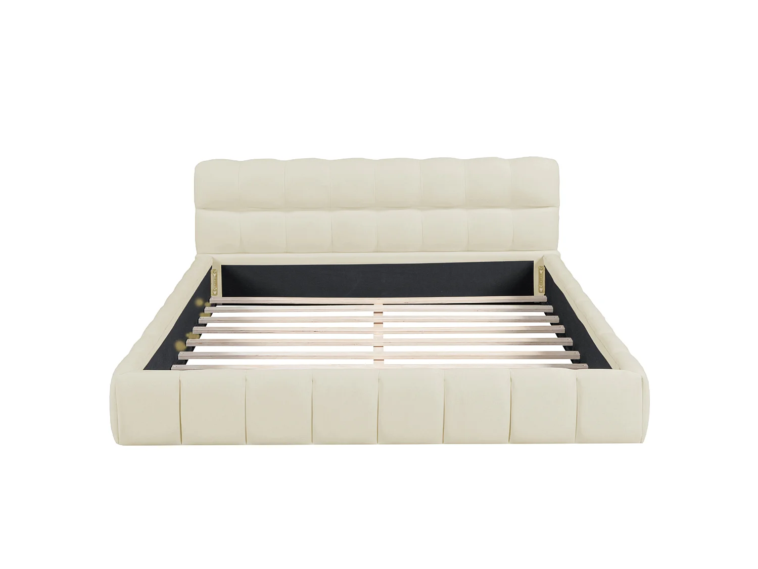 Lit 140x190 cm en Tissu Lin Beige avec Tête de Lit Rembourrée