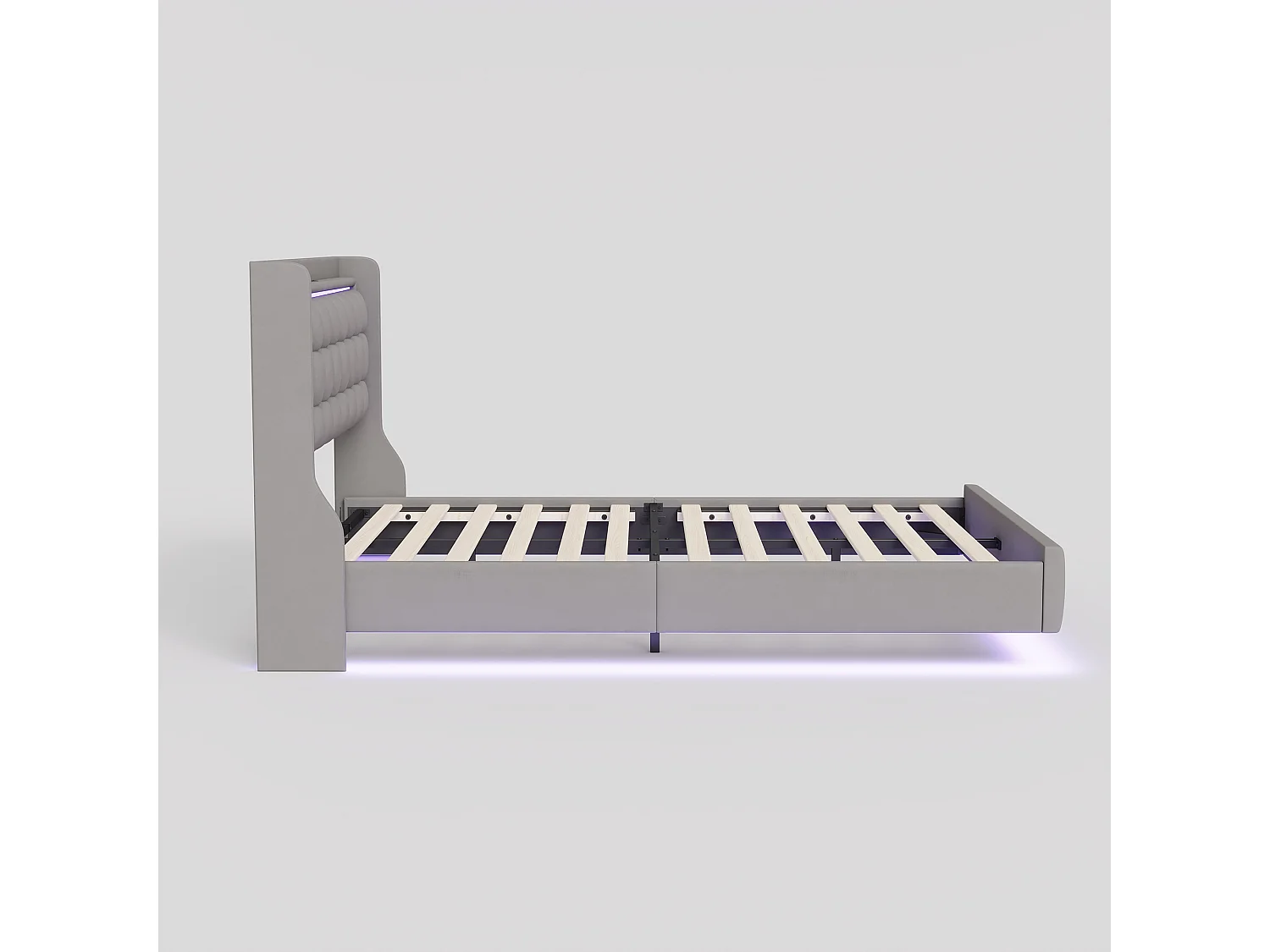 Lit 160x200 cm Design Suspendu avec LED, USB/Type-C et Velours Gris Foncé