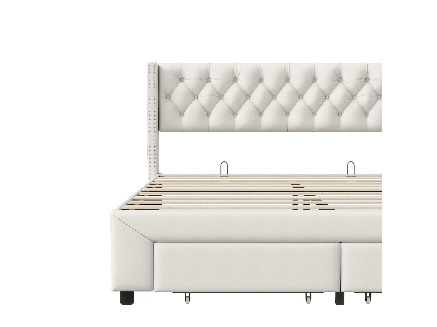 Lit adulte 180×200cm ,Tête de Lit avec USB , LED ,2 Tiroirs, Double Rangée de Clous,Velours ,Beige
