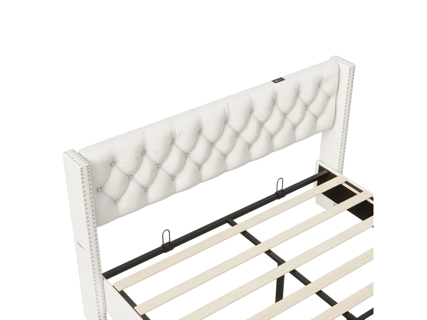 Lit adulte 180×200cm ,Tête de Lit avec USB , LED ,2 Tiroirs, Double Rangée de Clous,Velours ,Beige