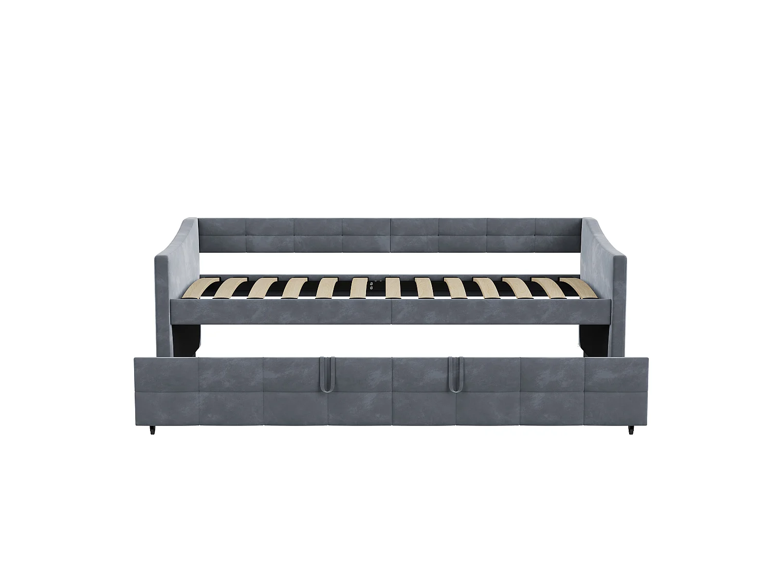 lit gigogne 90/180 x 200 cm, canapé-lit en velours gris avec rangement et sommier à lattes