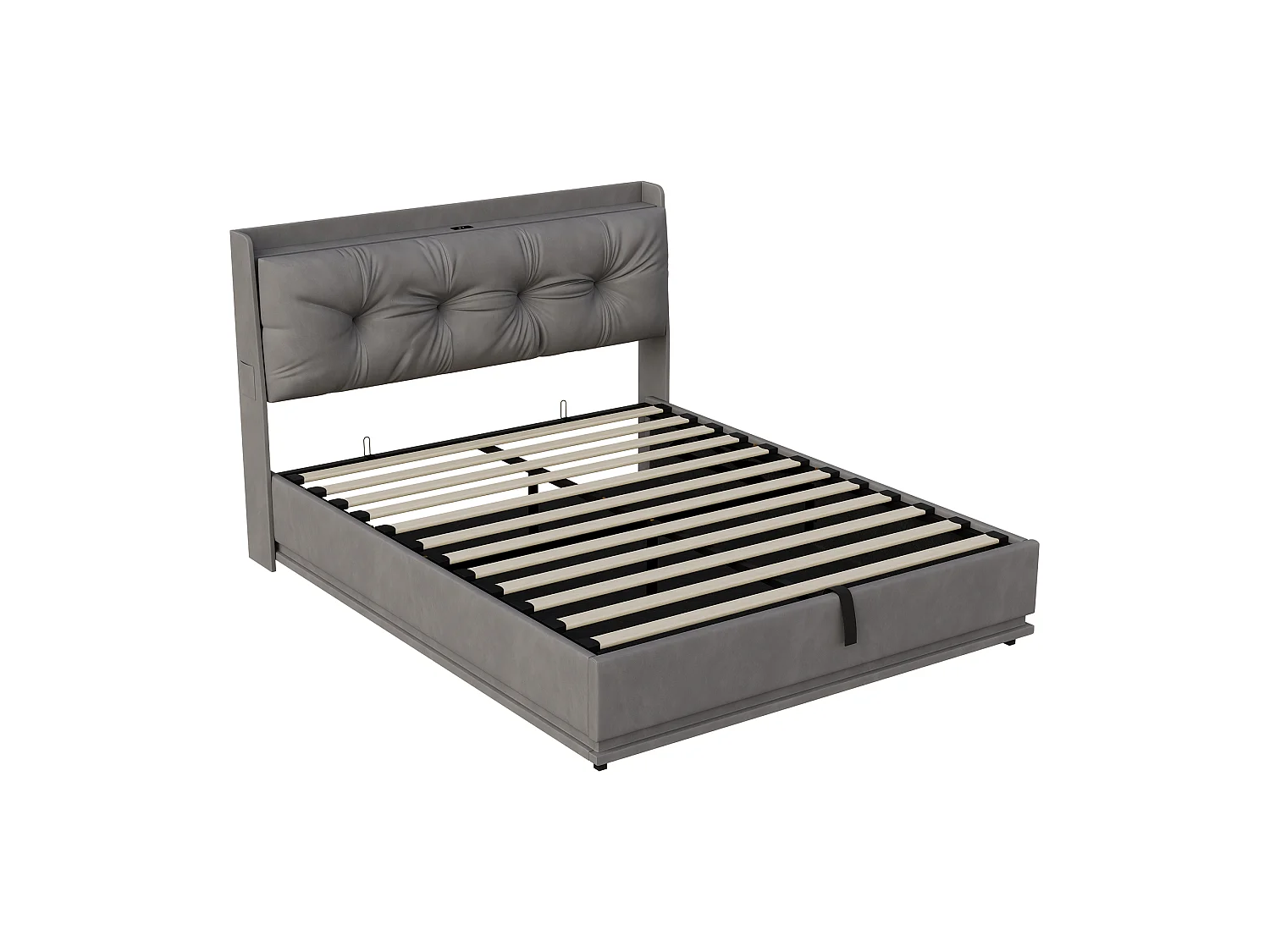 Lit coffre 140x190 cm avec sommier et rangement,LED,tête de lit avec 2 USB,1 Type-C,velours,gris