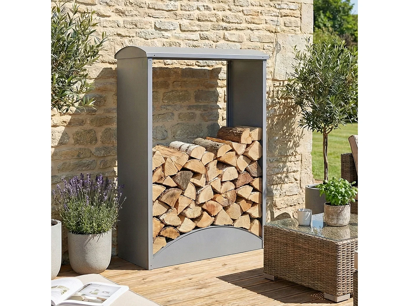 Stockage de bois de chauffage MCW-P77,  gris