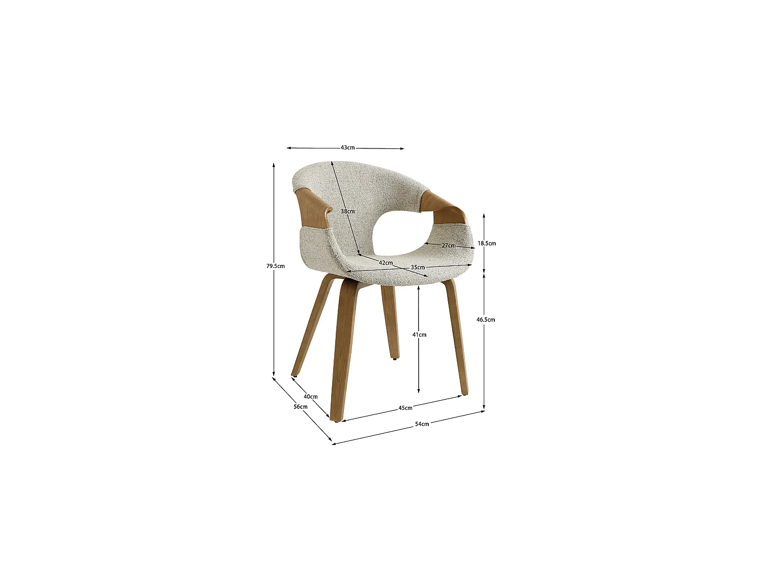 Chaise de salle à manger NEST en contreplaqué et tissu 54,5x56x79,5 (lot de 2)