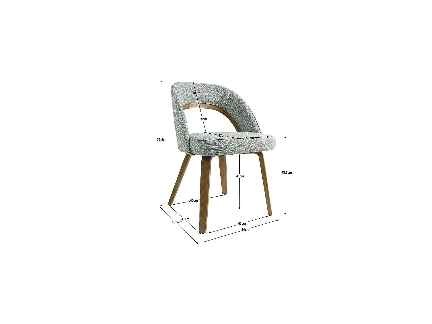 Chaise de salle à manger POISE en contreplaqué et tissu 54x58,5x79,5 (lot de 2)