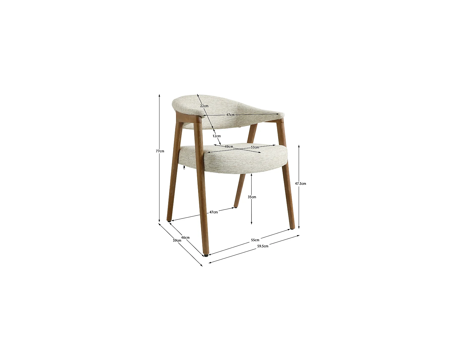 Chaise de salle à manger COMPOSE en hêtre et tissu 59x59,5x77 (lot de 2)